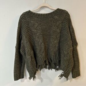 She+Sky Khaki Green Loose Knit Pullover Oversized Sweater Women’s One Size